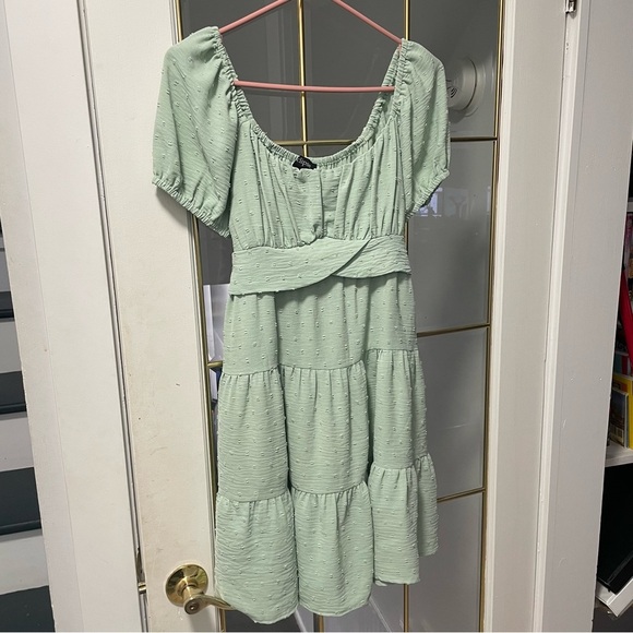 Eclipse Light Green Puff Sleeve Mini Dress Large - Picture 2 of 7
